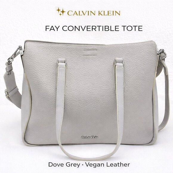 Calvin Klein Handbags - Calvin Klein Fay Convertible East/West Tote Bag in Dove Grey Vegan Leather